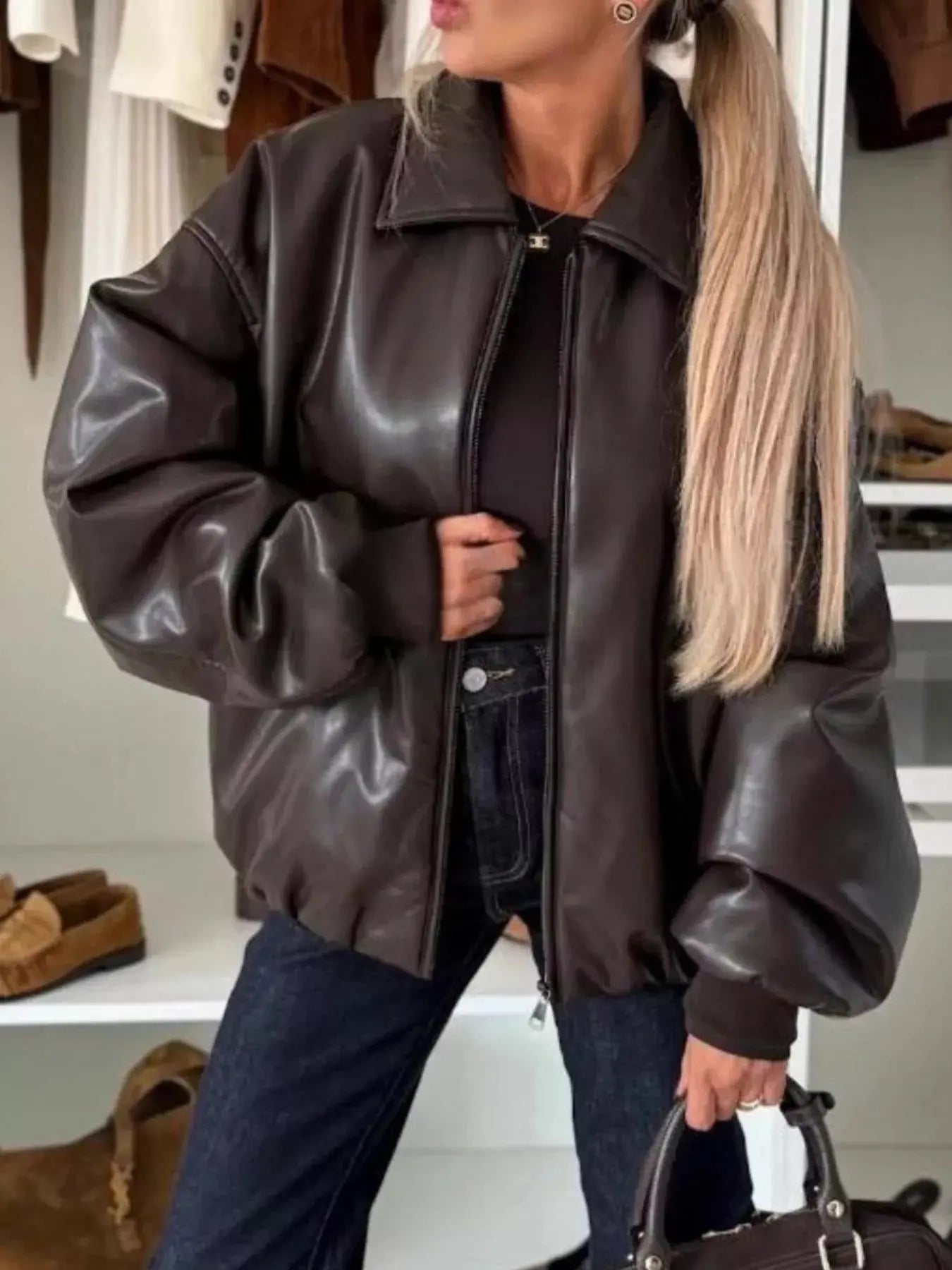 Zip Up Dropped Shoulder Jacket Simply Love