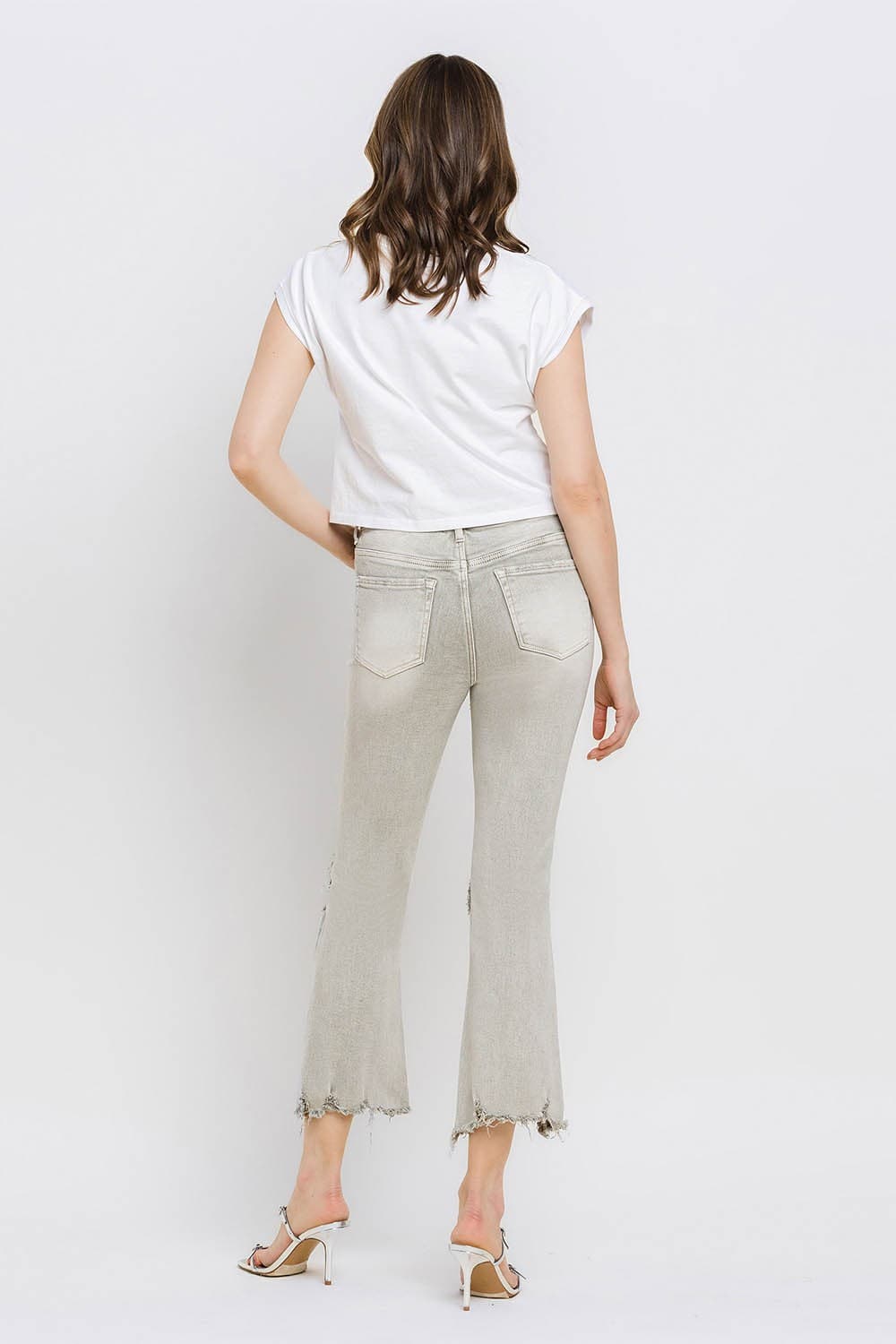 Lovervet Distressed Raw Hem Cropped Flare Jeans.