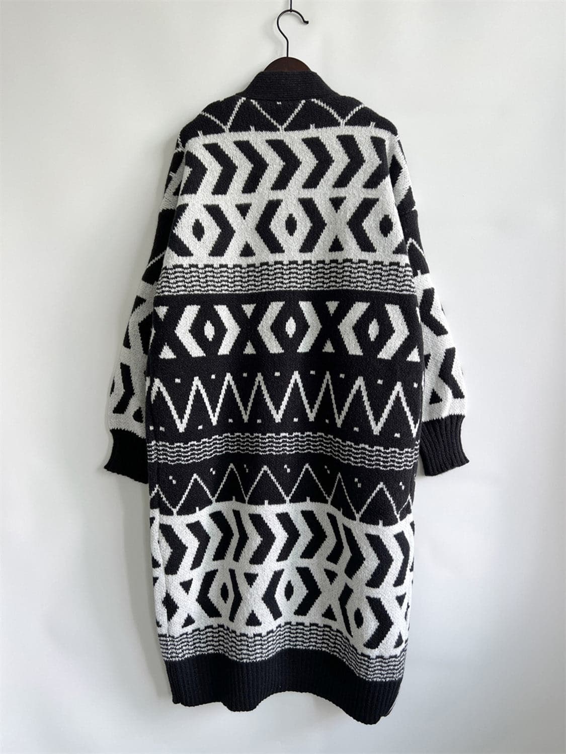 Geometric Button Front Longline Cardigan.