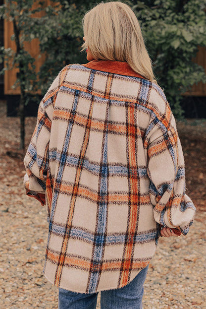 Brown stripe plus size plaid jacket