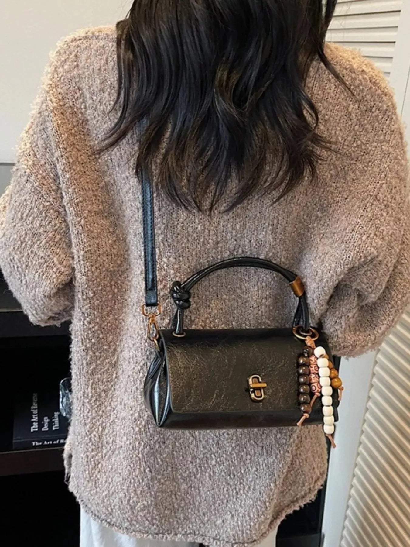 Leather Crossbody Bag with Bead Charm Simply Love