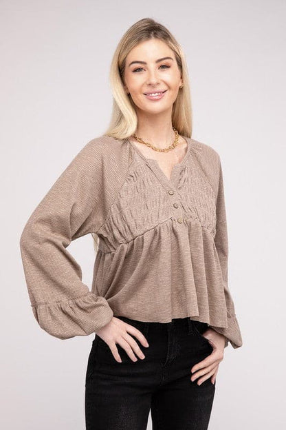 V Neck Frilled Peplum Top.