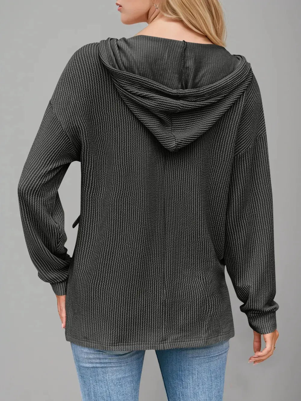 Double Take Drawstring Dropped Shoulder Long Sleeve Hoodie - Love Salve