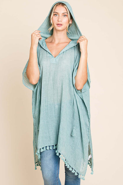 Cotton Bleu by Nu Label Tassel Hem Hooded Cover Up.