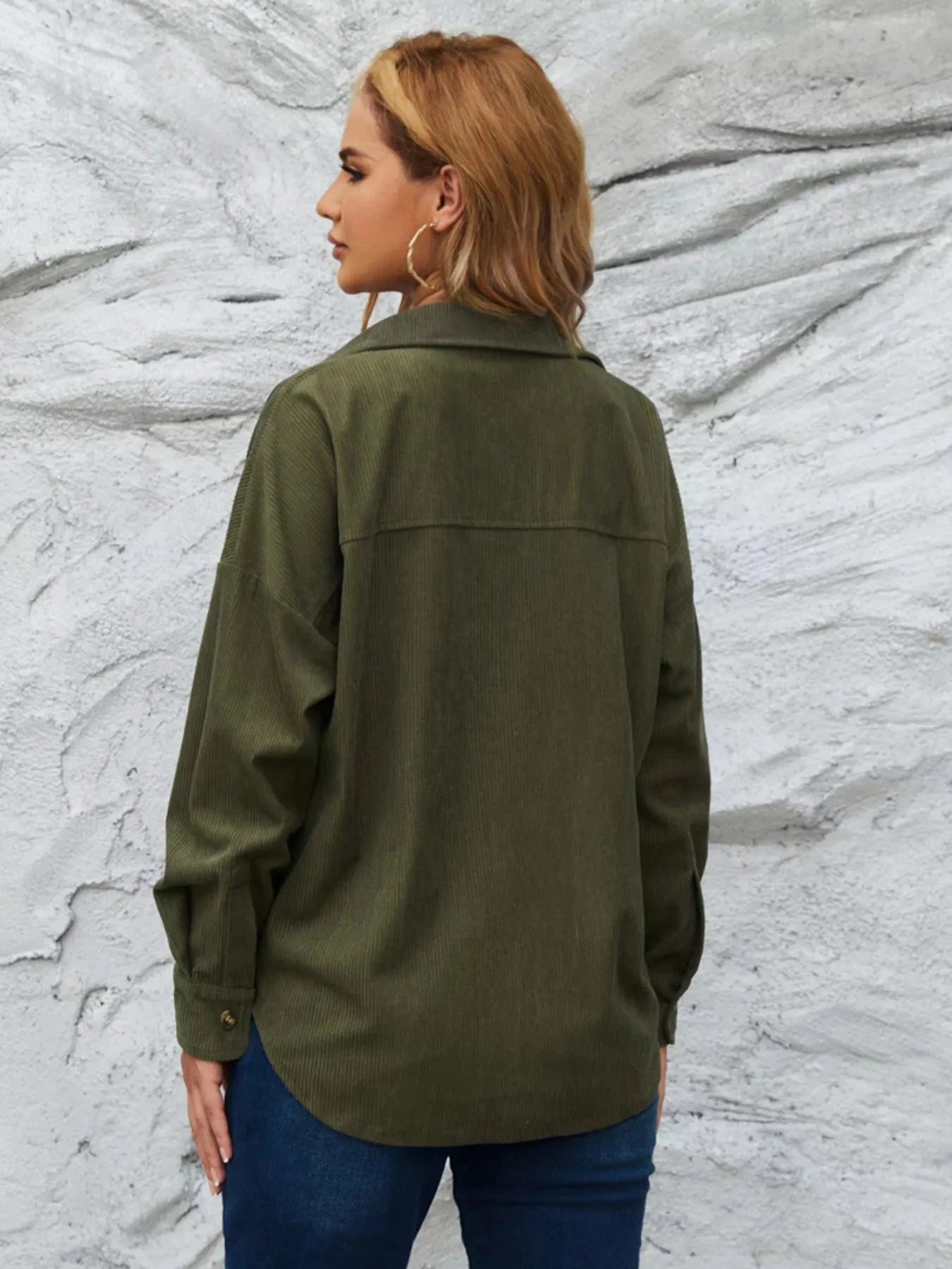 Corduroy Button Up Shirt With Pockets For All Seasons