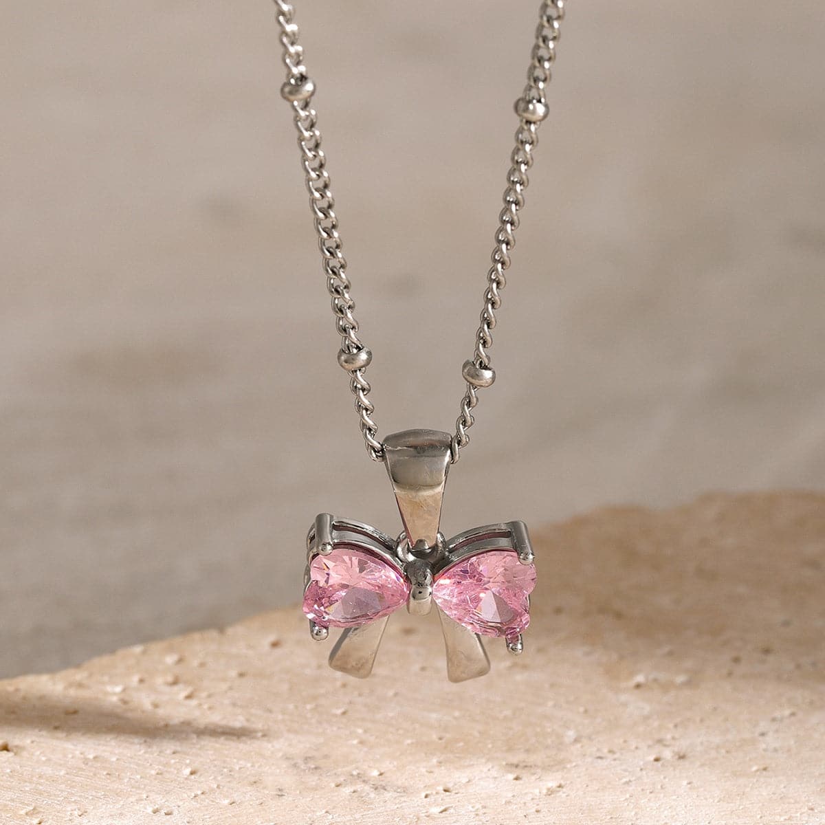 Zircon bow necklace in stainless steel