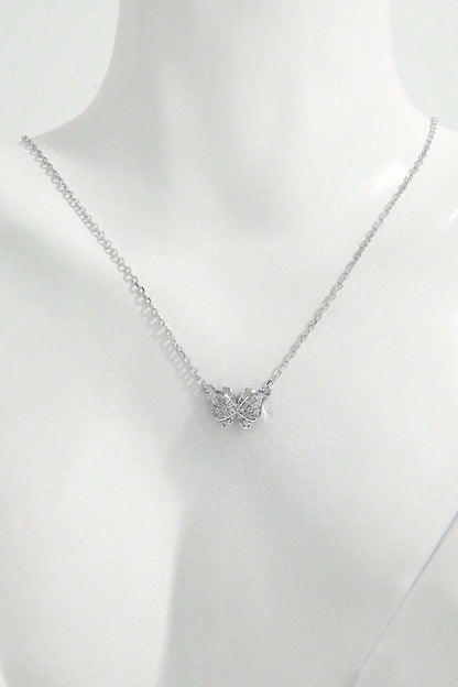 925 Sterling Silver Zircon Butterfly Pendant Necklace.