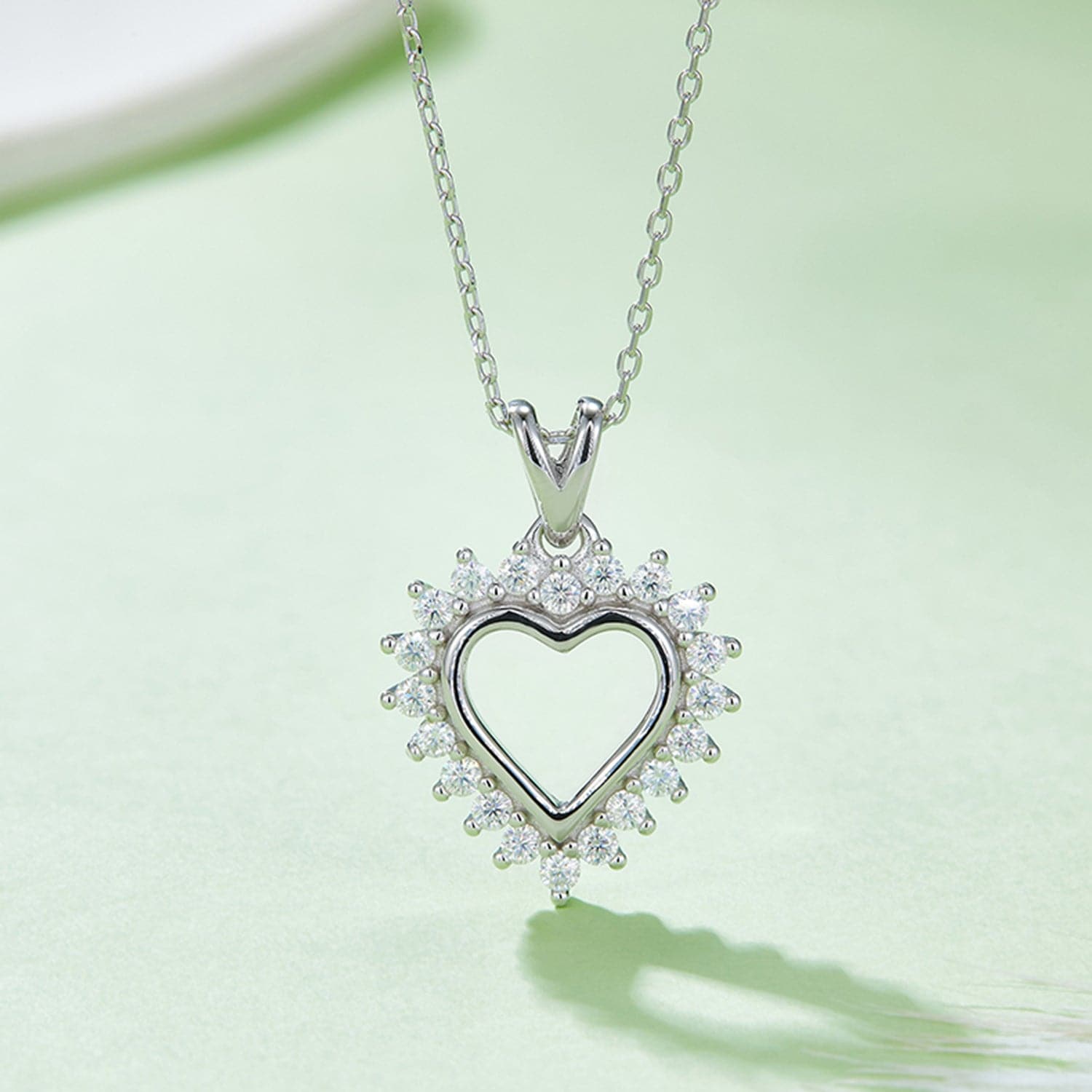 Moissanite 925 Sterling Silver Heart Pendant Necklace.