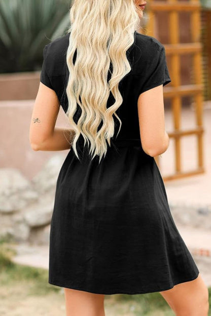 Tied Button Up Short Sleeve Dress.