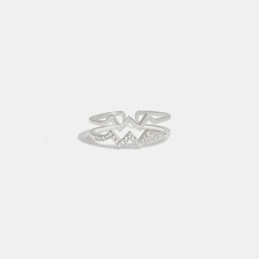 Wave Shape Inlaid Zircon Open Ring.