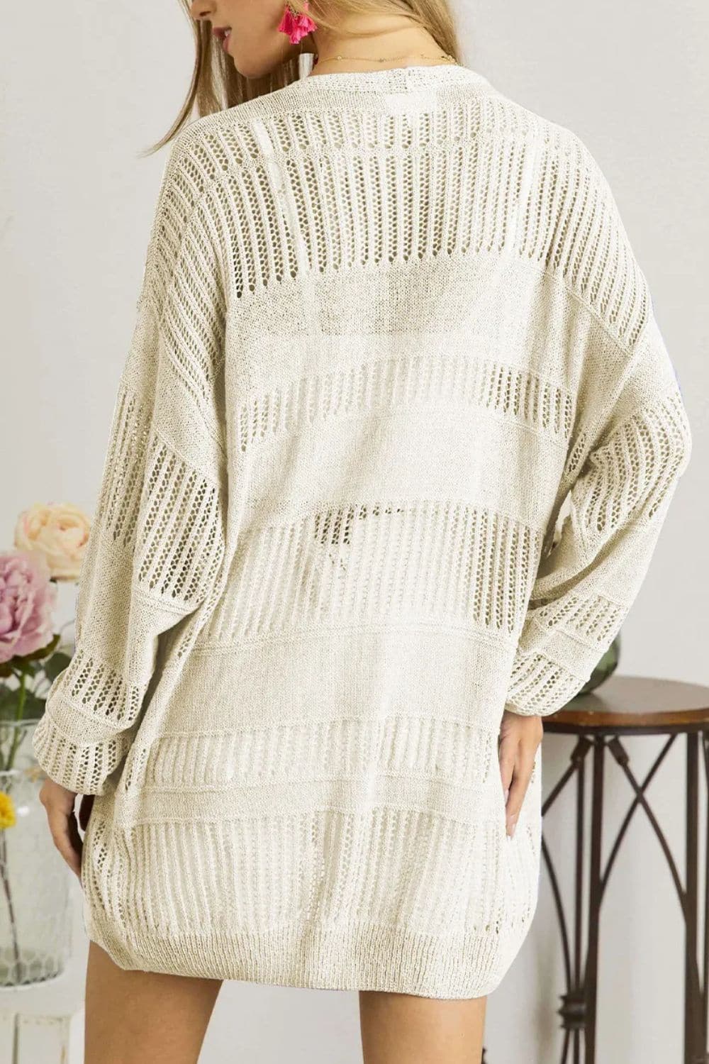 Openwork Open Front Long Sleeve Cardigan.