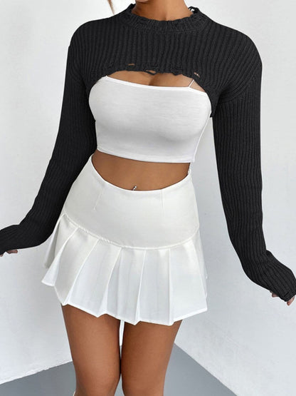 Distressed Long Sleeve Cropped Sweater.