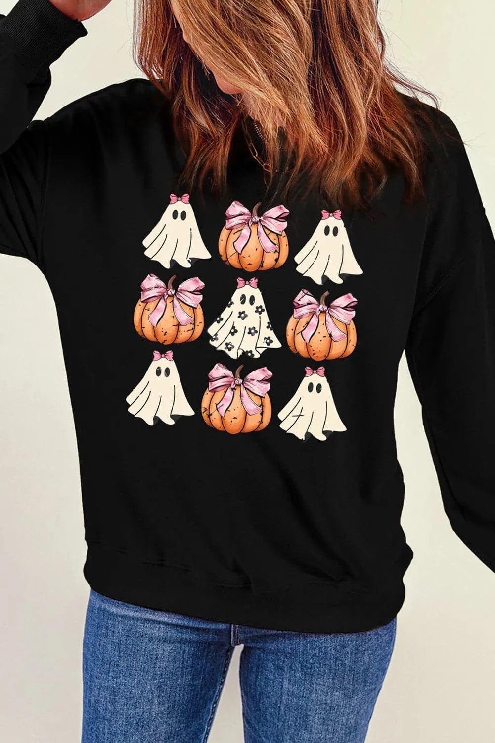 Pumpkin & Ghost Round Neck Long Sleeve SweatshirtFeatures: Basic style
Sheer: Opaque
Stretch: No stretch
Material composition: 50% polyester, 50% cotton
Care instructions: Machine wash cold. Tumble dry low.
ImporteLove Salve Pumpkin & Ghost Round Neck Long Sleeve SweatshirtSweatshirts & Hoodies