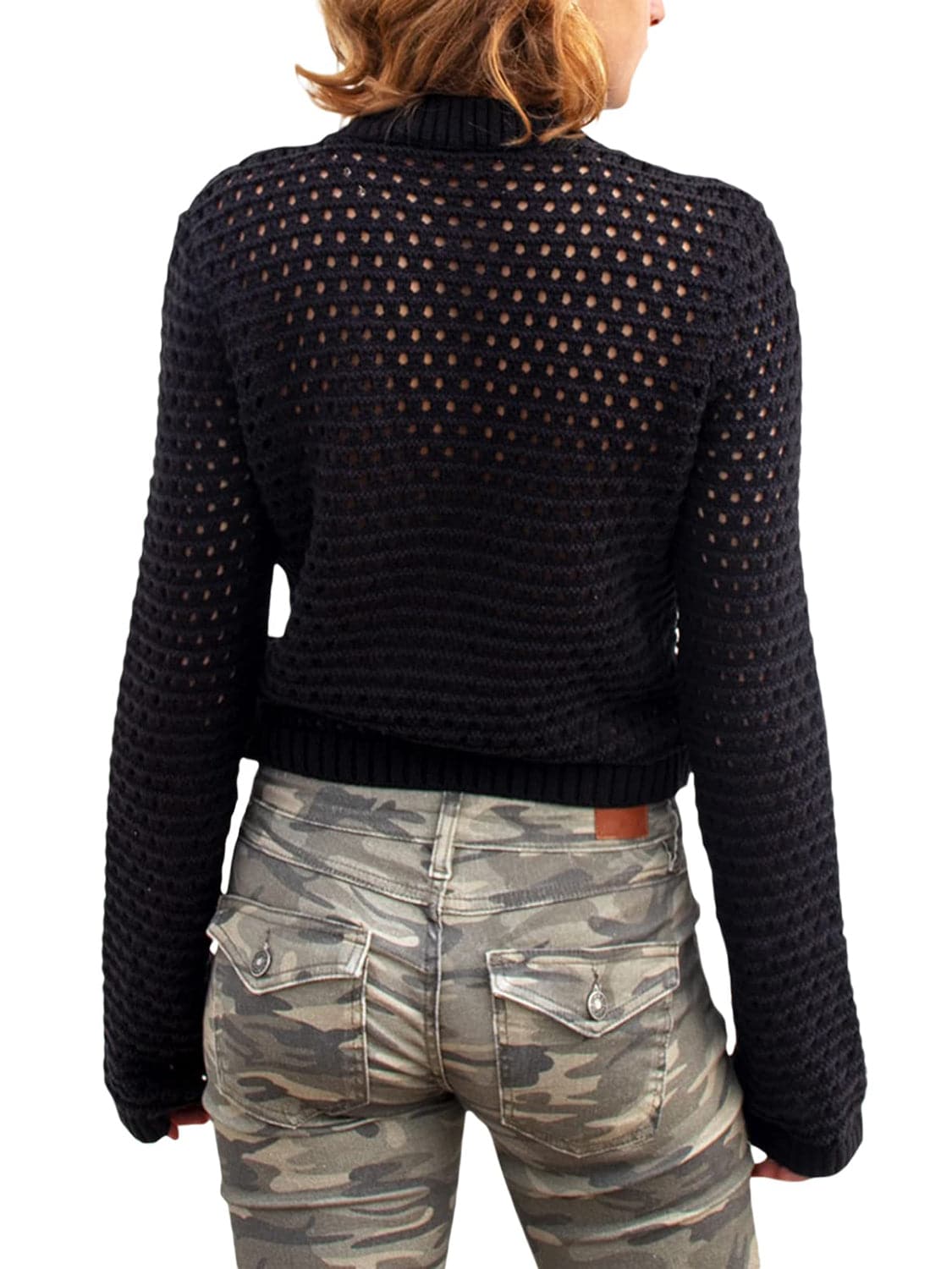 Chic long sleeve knit top - openwork design