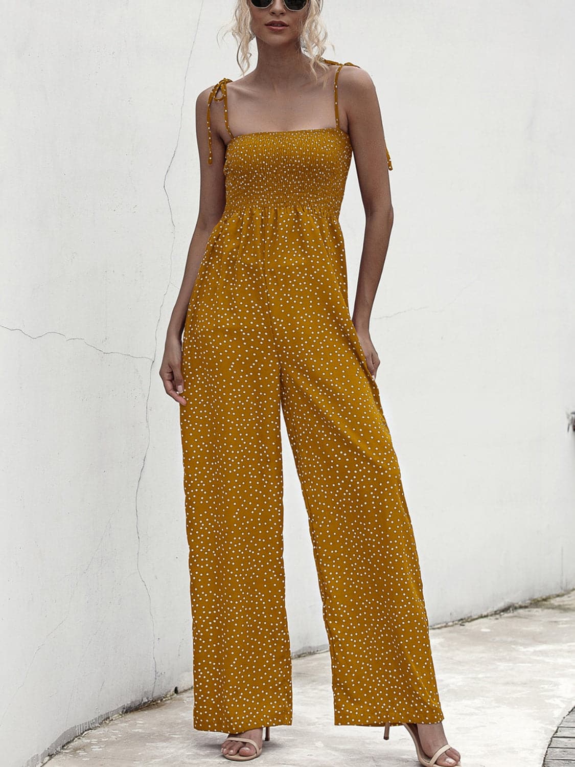 Square Neck Spaghetti Strap Jumpsuit.