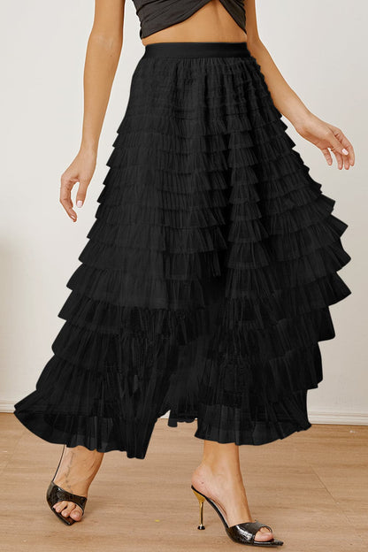 Ruched High Waist Tiered Skirt.