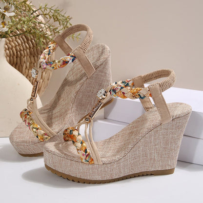 Braided Strap Wedge Sandals.