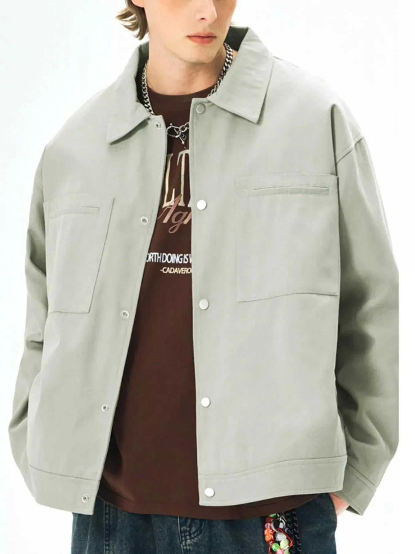 Mens Plus Size Casual Snap Down Cotton Jacket With Chest Pockets Simply Love