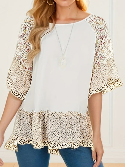 Frilled printed blouse - half sleeves