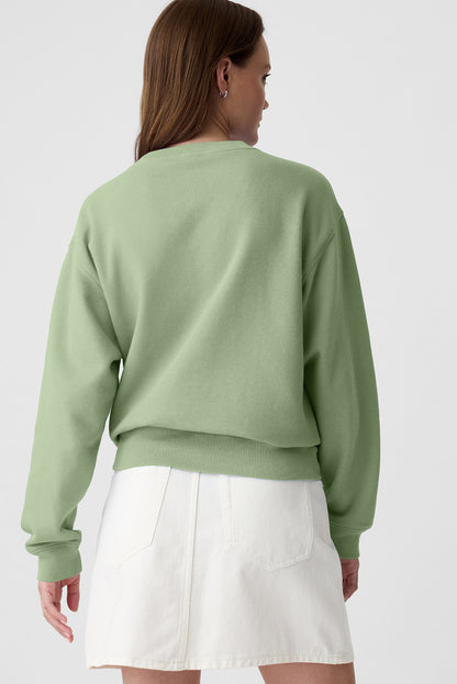 Smoke green casual drop shoulder crewneck pullover sweatshirt