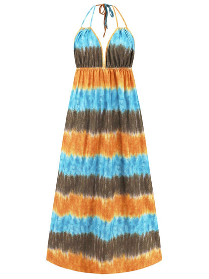 Tie-Dye Halter Neck Sleeveless Dress.