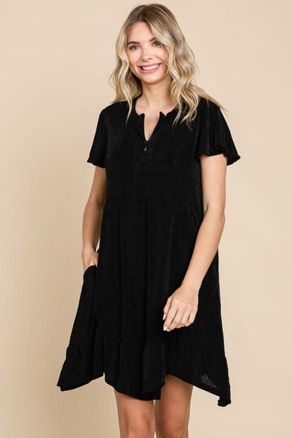 Culture Code Full Size Notched Short Sleeve Dress.