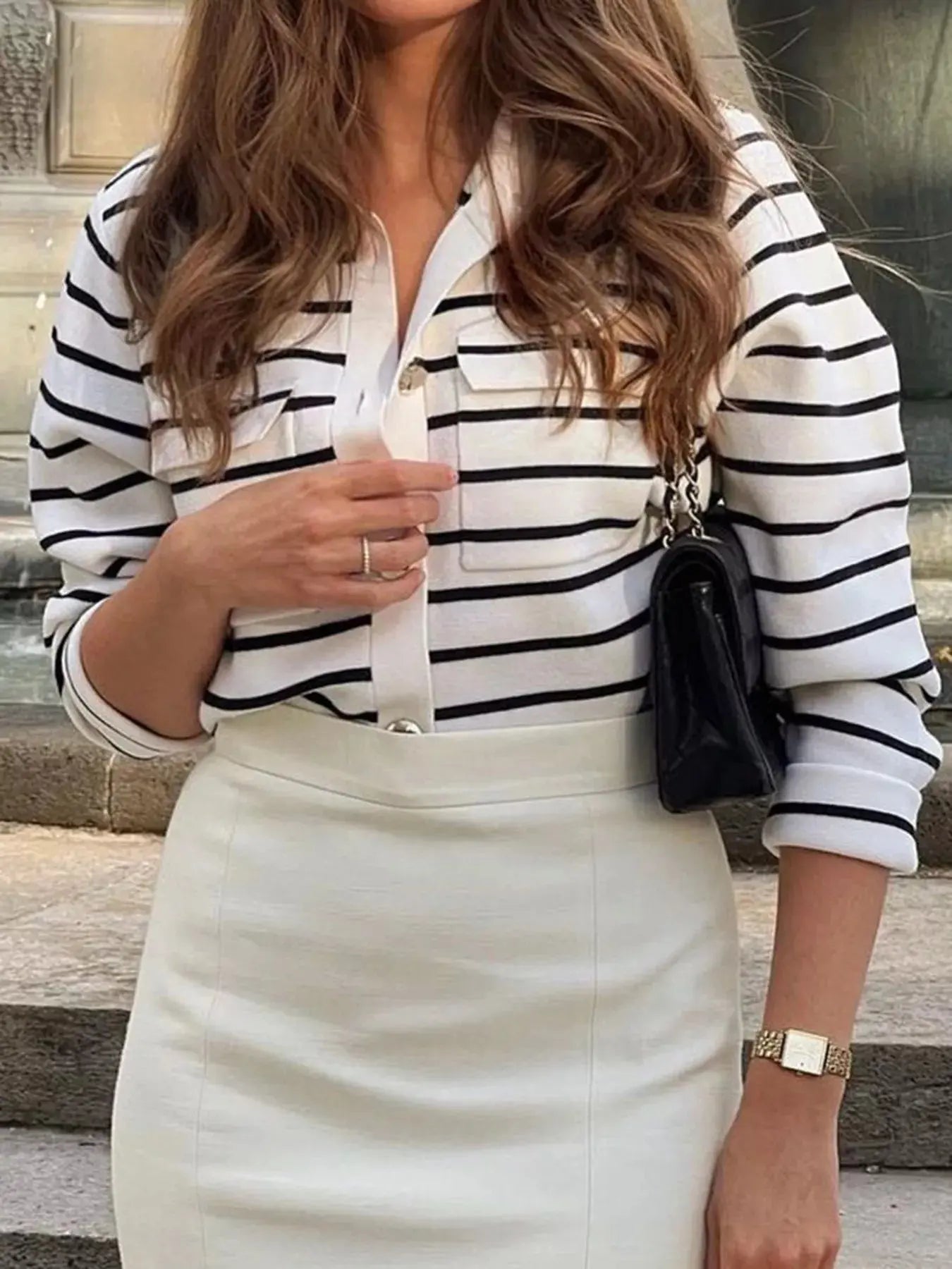 Striped Button-Down Knit Cardigan Simply Love