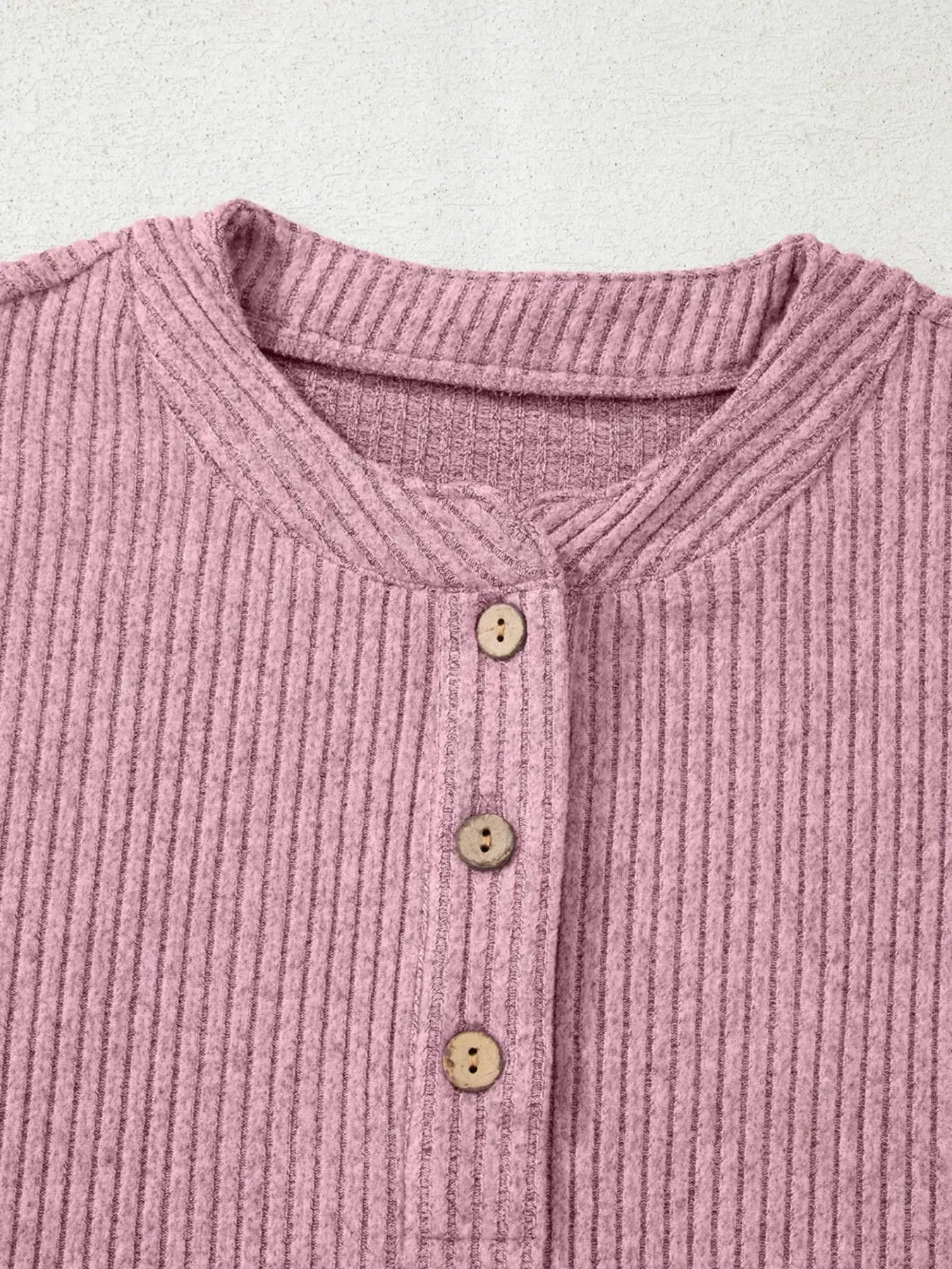 Ribbed Texture Drop Shoulder Henley Top Simply Love