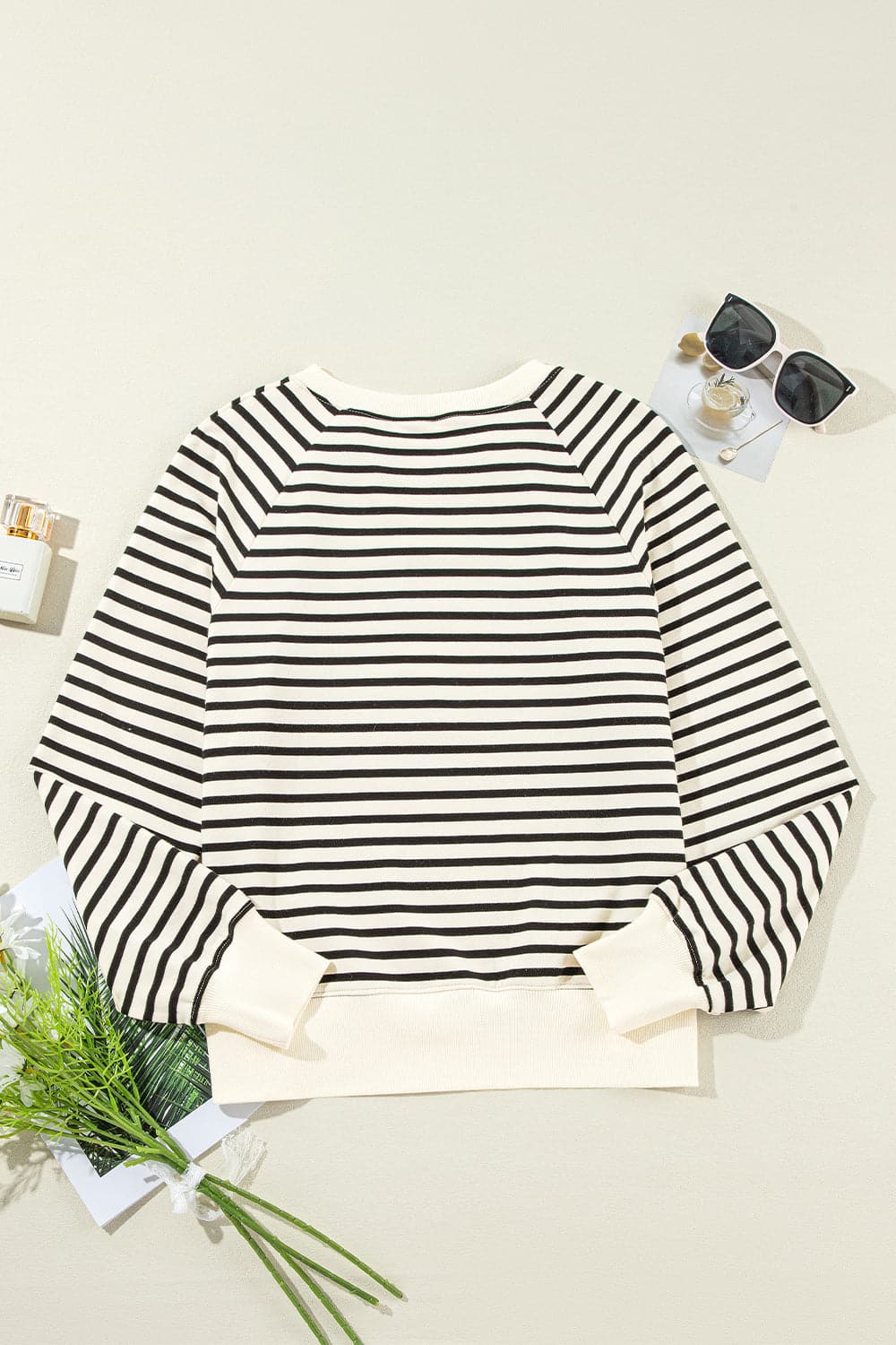 Decorative Button Striped Long Sleeve Sweatshirt.