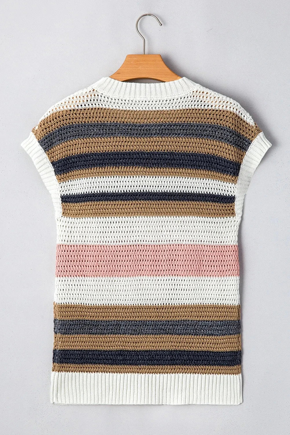 Stripe Color Block Eyelet Knit Short Sleeve Knit Top Simply Love