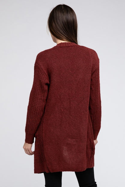 Twisted texture open front cardigan with pockets