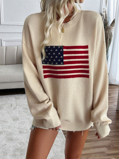 Round neck us flag knit top