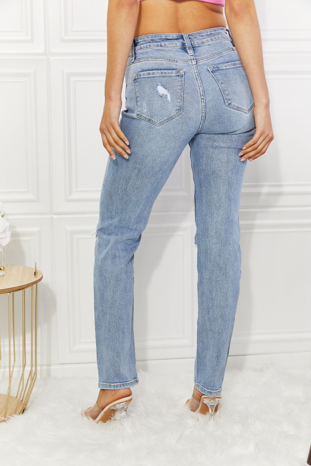 Kancan High Rise Distressed Slim Straight Jeans Coco’s Tee Boutique