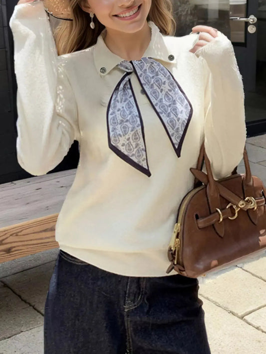 Scarf-Accented Long Sleeve Sweater Simply Love