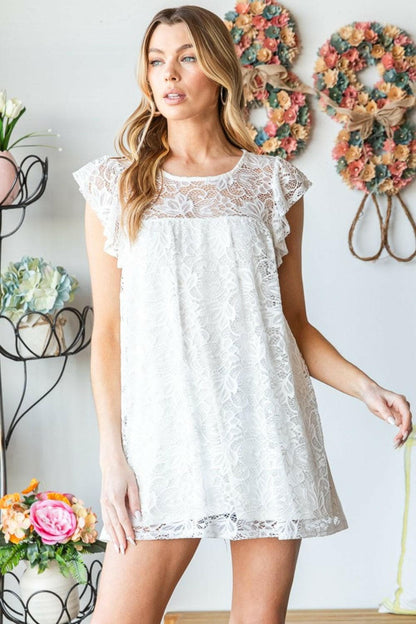 Heimish Full Size Round Neck Cap Sleeve Lace Top.