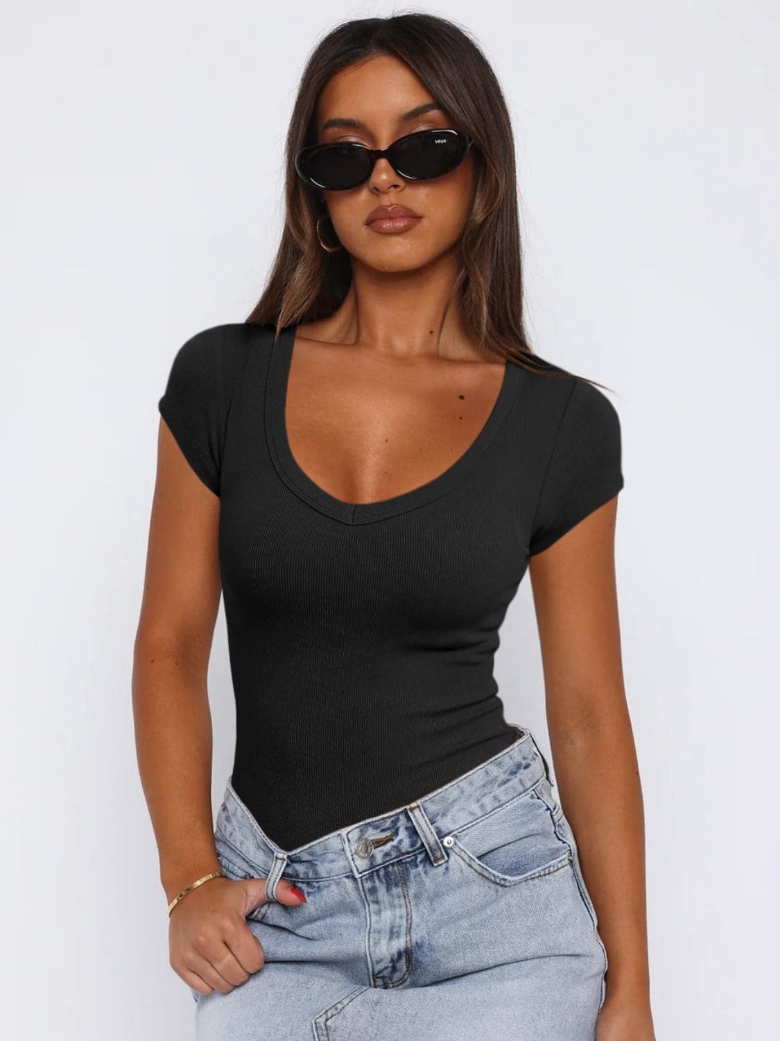 Scoop Neck Cap Sleeve T-Shirt.