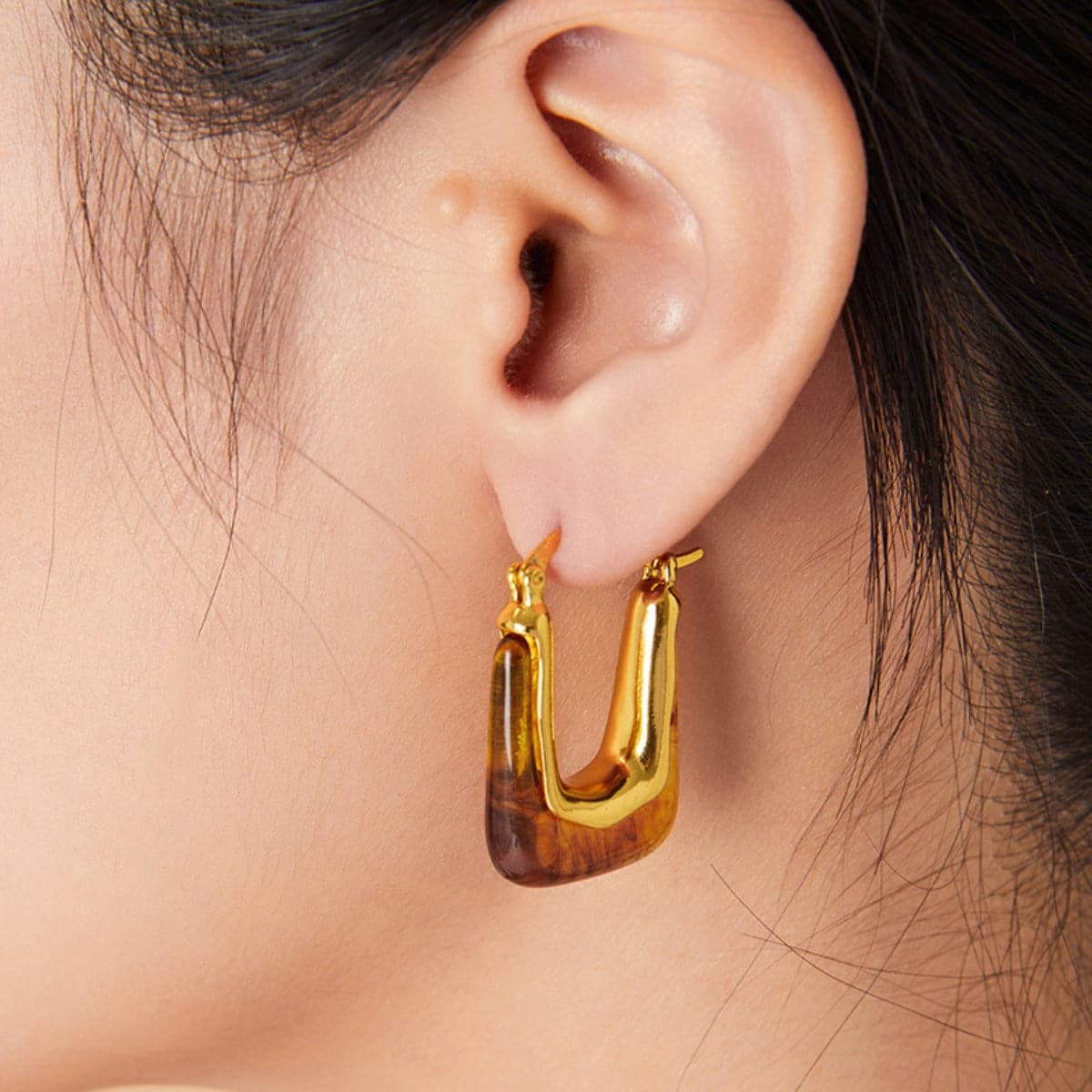 Resin Copper U Shape Earrings.