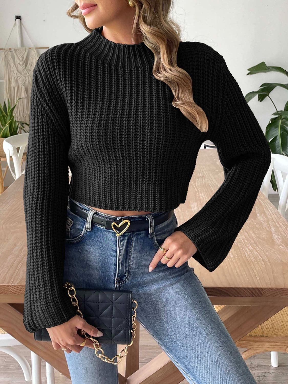 Cozy mock neck long sleeve knit sweater