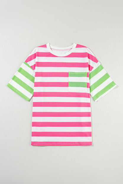 Chic pink striped drop sleeve tee