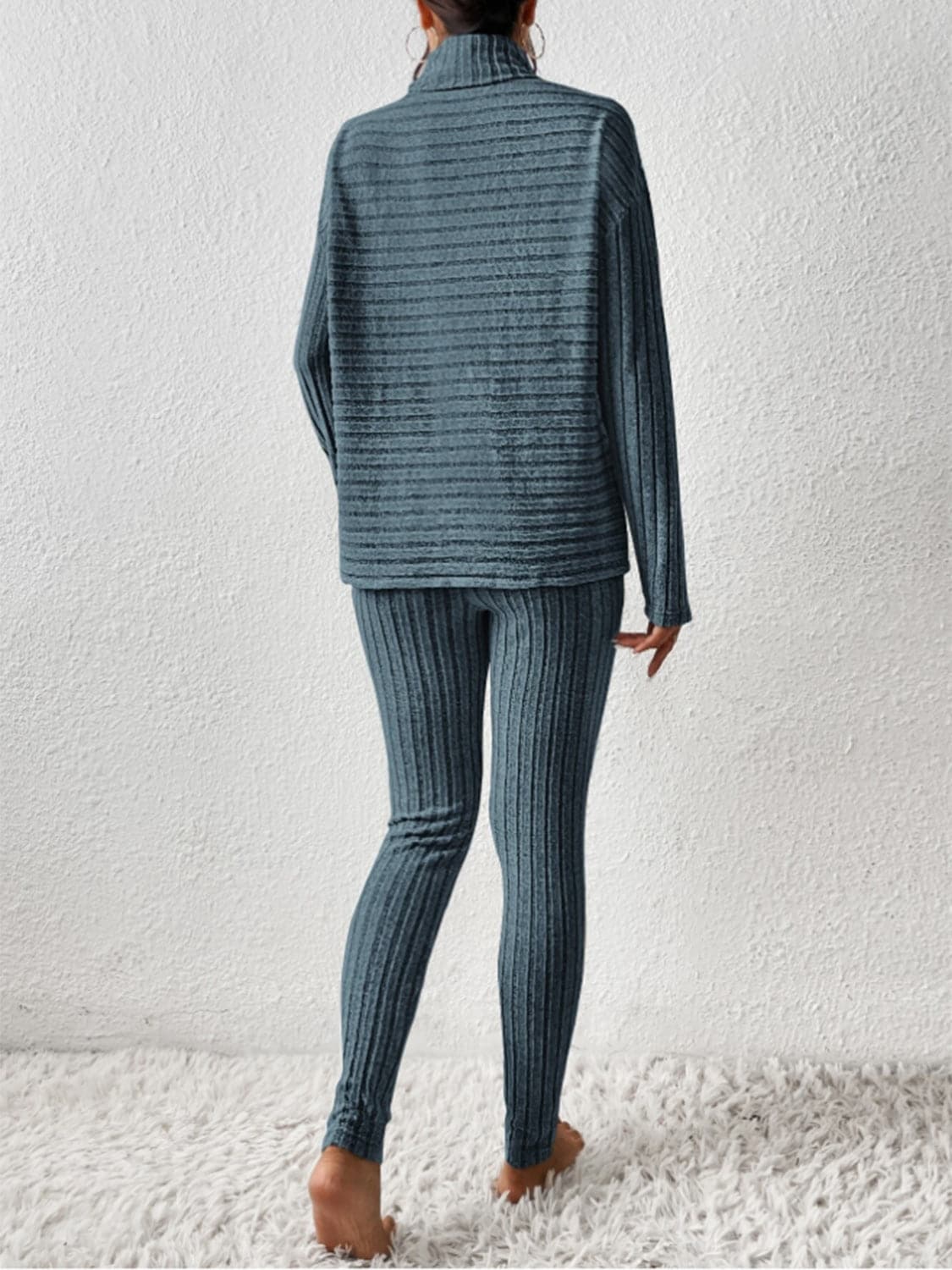 Ribbed Turtleneck Top and Pants Set.