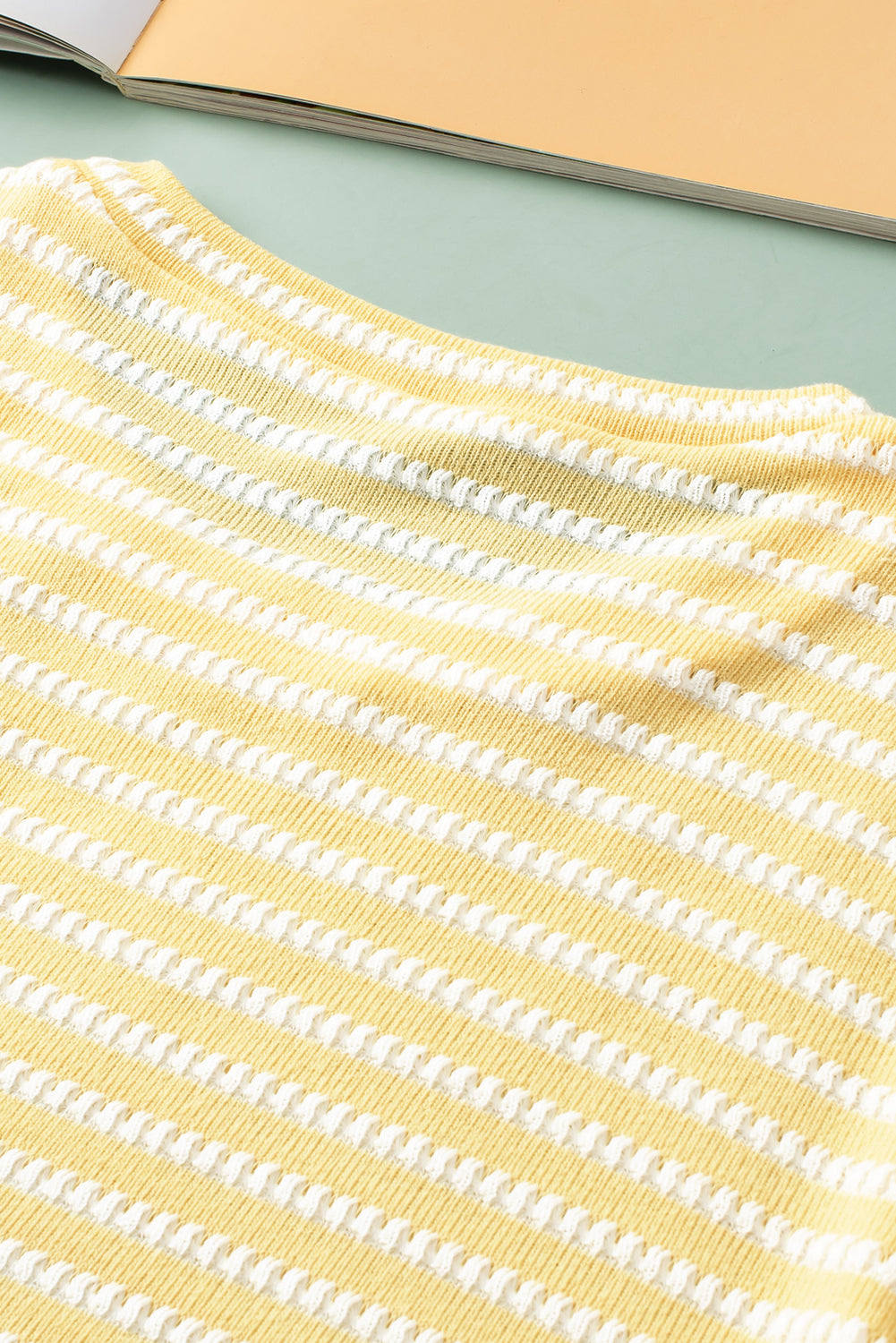 Chic yellow striped puff sleeve plus size jumper