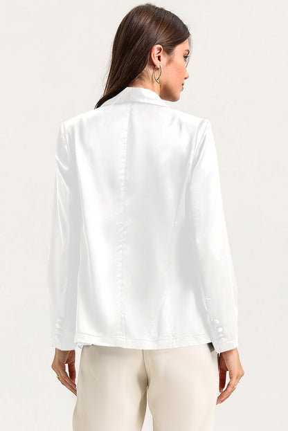 Chic white collared blazer with pockets for elegant styling