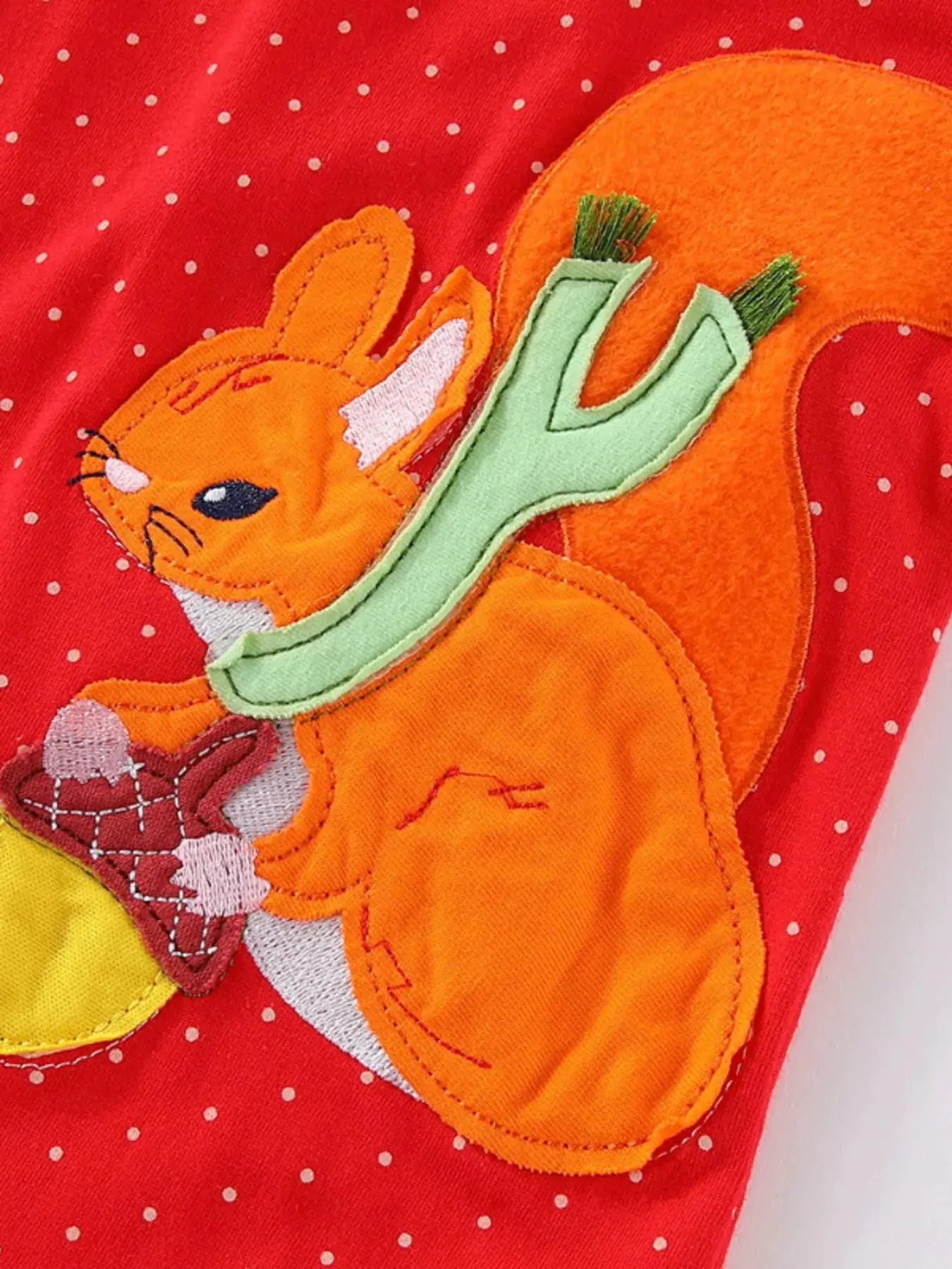 Kids Red Long Sleeve Dress With Animal Applique And Polka Dots Simply Love