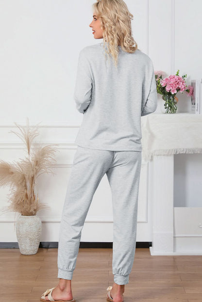 Casual Round Neck Tee and Drawstring Trousers Lounge Ensemble