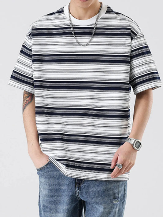 Men's Plus Size Relaxed Fit Striped Crew Neck T-Shirt Simply Love