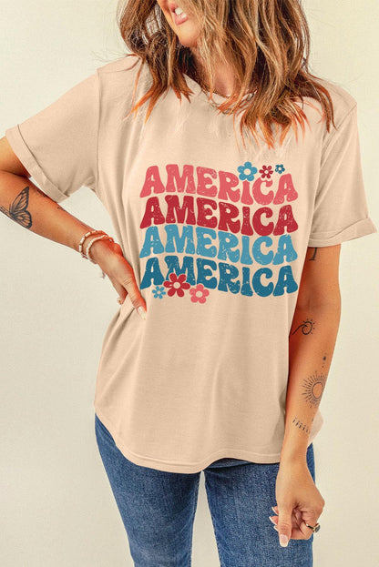 AMERICA Round Neck Short Sleeve T-Shirt.