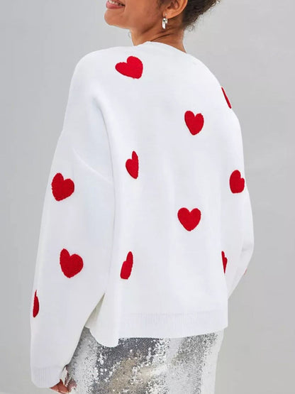 Cozy heart-shaped round neck sweater with dropped shoulders