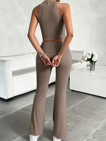 Ribbed Round Neck Tank and Pants Set.