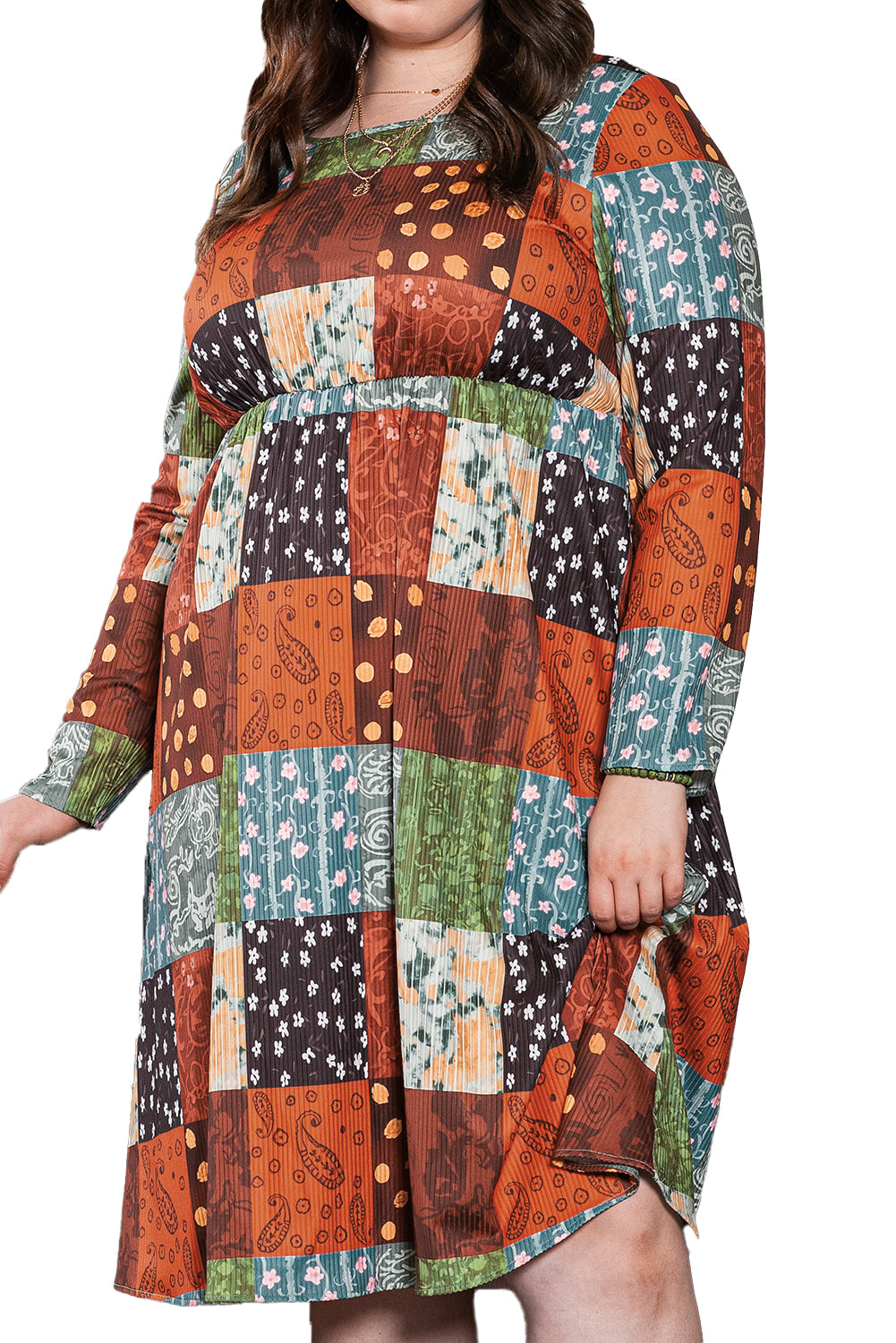 Chic multicolor checkered plus size swing dress in green