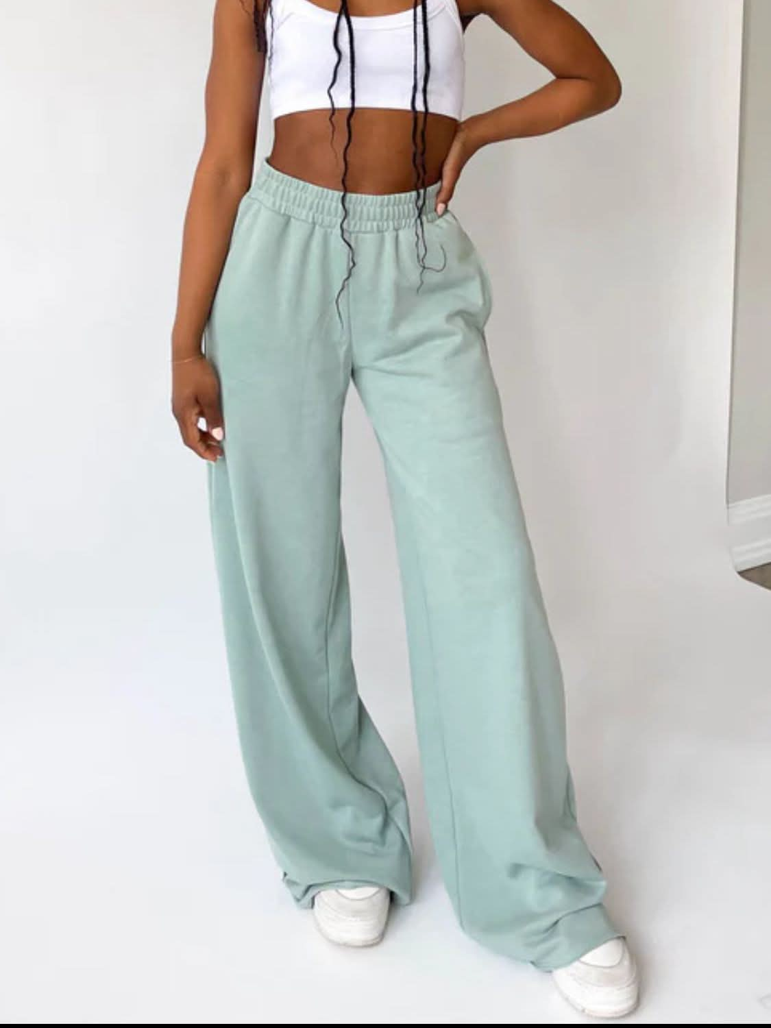 Wide Leg Pants with Elastic Waist and Pockets